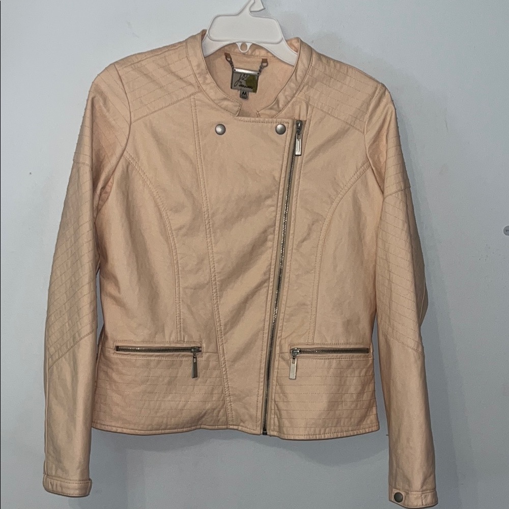 J2 by JouJou Faux Leather Moto Women's Jacket Size M Peaches and Cream Color